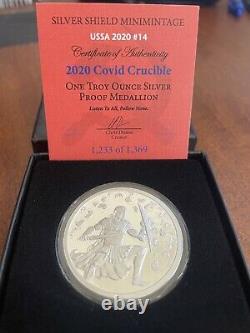 1 OZ Cov-id Crucible Cov-19 Silver Shield. 999 Fine Silver Mini-Mintage IN STOCK