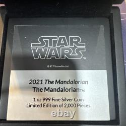 1 OZ. SILVER COIN 2021 STAR WARS MANDALORIAN - OGP COA 835/2000 Colorized