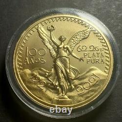 1921-2021 Mexico Gold Ennobled 50 Pesos 2 oz. Silver Coin, #100 of 100 Pieces