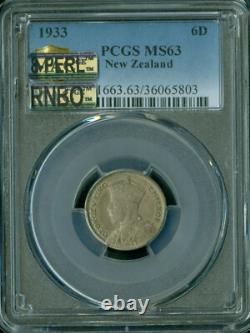 1933 New Zealand Sixspence 6p Pcgs Mac Ms63 Rainbow 8perls Rare