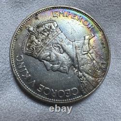1934 Fiji Florin Coin Silver Iridescent Rainbow Oil Rim Toned UNC Rare