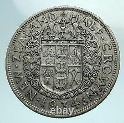 1934 NEW ZEALAND UK King George V Genuine Antique Silver Half Crown Coin i79484