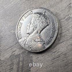 1934 NEW ZEALAND UK King George V KIWI BIRD Silver Florin Coin LOW MINT