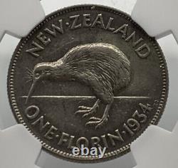 1934 New Zealand Florin NGC AU Details Rev Scratched