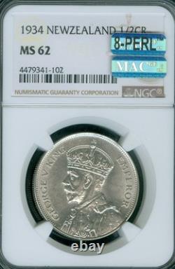 1934 New Zealand Half Crown Ngc Ms62 Mac Exfs Exceptional 1st Strike Rare