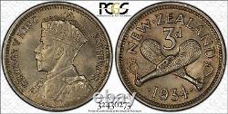 1934 New Zealand Silver 3 Pence PCGS MS64