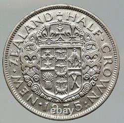 1935 NEW ZEALAND UK King George V Antique OLD Silver 1/2 Half Crown Coin i92109