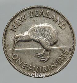 1935 NEW ZEALAND under UK King George V Silver Florin Coin w KIWI BIRD i91772