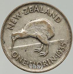 1935 NEW ZEALAND under UK King George V Silver Florin Coin w KIWI BIRD i92422