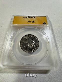 1935 New Zealand 1 Shilling Silver Coin Graded AU 55 by ANACS