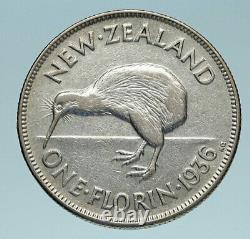 1936 NEW ZEALAND under UK King George V Silver Florin Coin w KIWI BIRD i83279