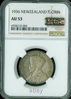 1936 New Zealand Florin Ngc Au53 Mac 8perl Very Rare