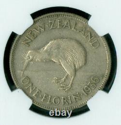 1936 New Zealand Florin Ngc Au53 Mac 8perl Very Rare