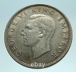 1937 NEW ZEALAND under UK King George VI Silver 1/2 Crown Coin Shield i76104
