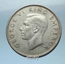 1937 NEW ZEALAND under UK King George VI Silver Florin Coin w KIWI BIRD i68319