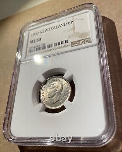 1937 New Zealand 6 Pence NGC MS 63 SIlver ONLY 12 in Higher Grades