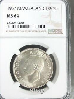 1937 New Zealand Half Crown 1/2 Silver Coin NGC MS 64 Q1F3