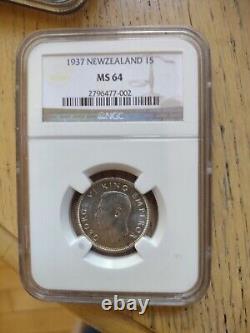 1937 New Zealand Shilling NGC MS64