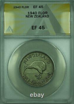 1940 FLOR New Zealand ANACS EF 45 1 Florin Silver Coin KM#4