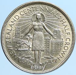 1940 NEW ZEALAND 100th Anni under UK King George VI Silver1/2 Crown Coin i97690