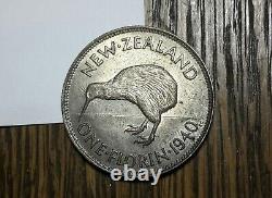 1940 New Zealand Silver Florin Uncirculated BU MS Kiwi crusty original