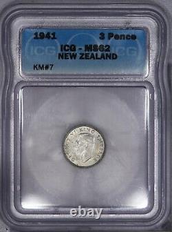 1941 3 Pence New Zealand KM# 7 ICG MS62 LB