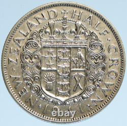 1941 NEW ZEALAND UK King George VI Shield Silver 1/2 Half Crown OLD Coin i97919