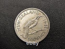 1941 New Zealand 6 Pence Silver Coin RARE