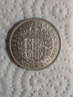 1942 NEW ZEALAND UK King George VI OLD Silver 1/2 Half Crown Coin BU