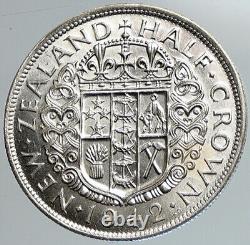 1942 NEW ZEALAND UK King George VI OLD Silver 1/2 Half Crown Coin Shield i108043