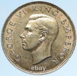 1942 NEW ZEALAND UK King George VI OLD Silver 1/2 Half Crown Coin Shield i97898
