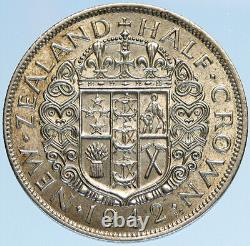 1942 NEW ZEALAND UK King George VI OLD Silver 1/2 Half Crown Coin Shield i97898