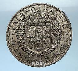 1942 NEW ZEALAND under UK King George VI Silver 1/2 Crown Coin Shield i68526