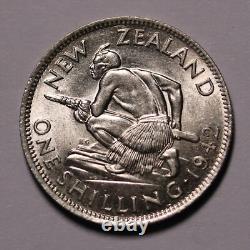1942 New Zealand NZ Silver Shilling George VI Coin KM#? 9 Lustrous Unc Coin