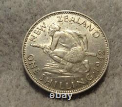 1942 New Zealand Silver Shilling Broken Back Variety Km-9