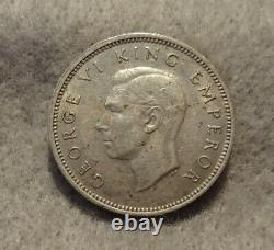 1942 New Zealand Silver Shilling Broken Back Variety Km-9