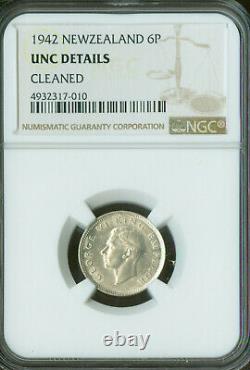 1942 New Zealand Six Pence 6p Ngc Ms60 Rare