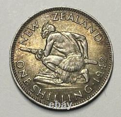 1942, One Shilling, Silver New Zealand Coin, Free Shipping