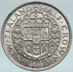 1943 NEW ZEALAND UK King George VI Shield Silver 1/2 Half Crown OLD Coin i88202