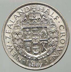 1943 NEW ZEALAND UK King George VI Shield Silver 1/2 Half Crown OLD Coin i92621