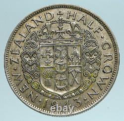 1943 NEW ZEALAND under UK King George VI Silver 1/2 Crown Coin Shield i83398