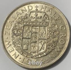 1944 New Zealand Half Crown Key Date Silver HG AU-BU
