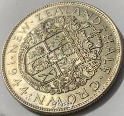 1944 New Zealand Half Crown Key Date Silver HG AU-BU