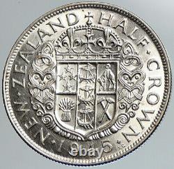 1945 NEW ZEALAND UK King George VI OLD Silver 1/2 Half Crown Coin Shield i108040