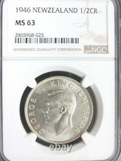 1946 New Zealand Half Crown 1/2 Silver Coin NGC MS 63 Q1F4
