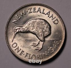 1946 New Zealand NZ Silver Florin George VI KM#10 AU/Unc Coin