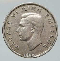 1947 NEW ZEALAND under UK King George VI Silver Florin Coin w KIWI BIRD i92080