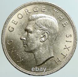 1949 NEW ZEALAND King George VI FERN PLANT UK Vintage Silver Crown Coin i101244