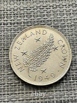 1949 NEW ZEALAND SILVER FERN PLANT Crown Coin under UK King George CHOSE AU #A8