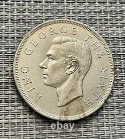 1949 NEW ZEALAND SILVER FERN PLANT Crown Coin under UK King George CHOSE AU #A8